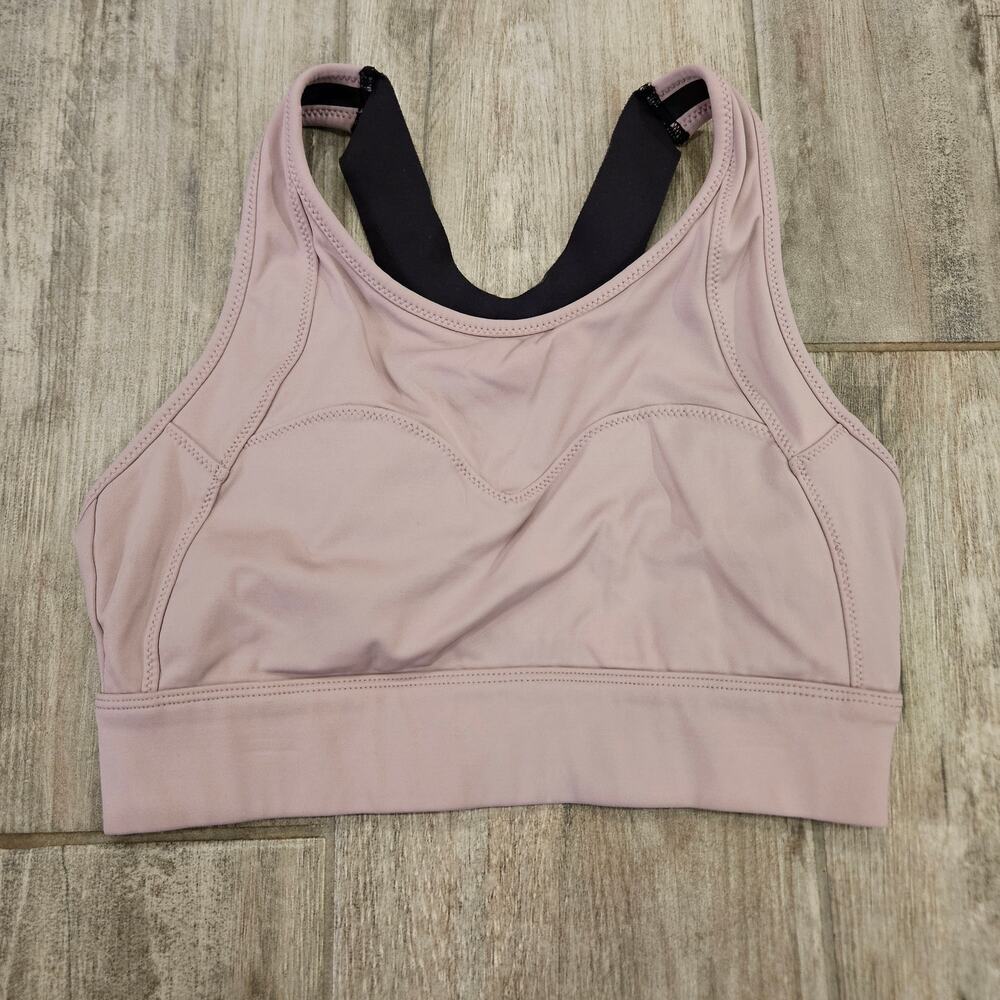 Varley‎ Sports Bra Womens Size S Deep Taupe Lightweight High Neck Contrast Back